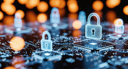 cybersecurity concept Global network security technology, business people protect personal information. Encryption with a padlock icon on the virtual interface