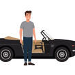 © Throm-Ka - Vector illustration of man standing beside open car door on white background