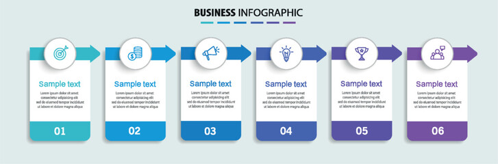 Wall Mural - business infographic design template with 6 options, steps or processes. can be used for workflow la