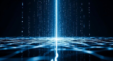 Abstract Blue Digital Data Stream with Glowing Lines and Particles image photo