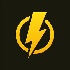 Wall Mural - Lightning bolt icon on black background. Vintage flash symbol, thunderbolt vector illustration. Lightning strike sign