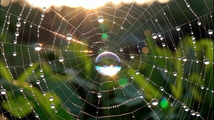Spiderweb Adorned with Dew Drops