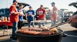 © phj.domingos - Tailgate party grill hotdogs burgers grilling football fans food celebration gathering outside event