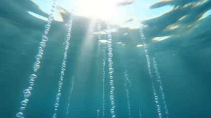 Wall Mural -  Gen-4 Turbo Bright sun reflection on ocean surface with bubbles rising to the top 