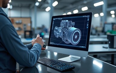engineering designer design 3d cad software program industrial engine model mechanical dimensional d