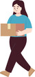 © ARTIVE STUDIO - A woman in casual attire carries a cardboard box while walking forward.