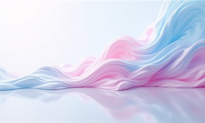 Wall Mural - soft pastel pink and blue abstract waves undulate across a reflective surface, creating a dreamy, et