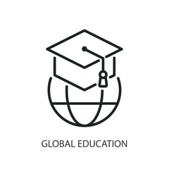 Sticker - global education thin line vector icons.
