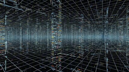 Cityscape illusion with pixelated buildings gridded perspective