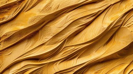 Wall Mural - Textured sand surface with flowing patterns, showcasing warm golden hues and intricate details. natural formations create visually captivating and serene landscape