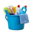 © Judy - Cleaning Supplies Arrangement Inside a Blue Bucket on Transparent Background