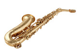 Polished gold alto saxophone, angled view