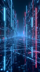 Abstract Neon Cityscape in a Digital World