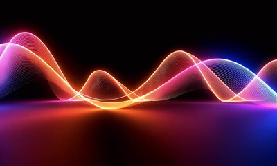 Wall Mural - colorful neon light wave lines on a black background, a glowing line art illustration, 3d rendering,