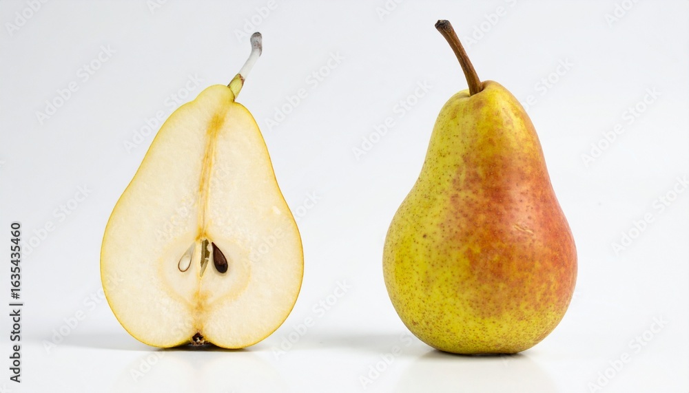 A Ripe Paer Vibrant ripe pear and its juicy cross-section reveal nature's delicious ...