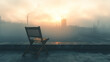 © Aamir - Empty chair on a rooftop at golden hour with city skyline, perfect for solitude, reflection, and peaceful urban moments concepts