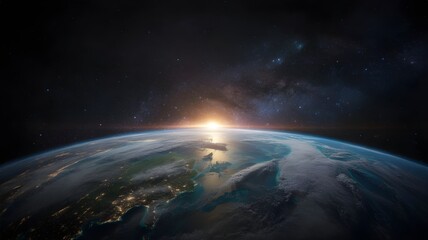 Wall Mural - Stunning View of Planet Earth from Space at Sunrise