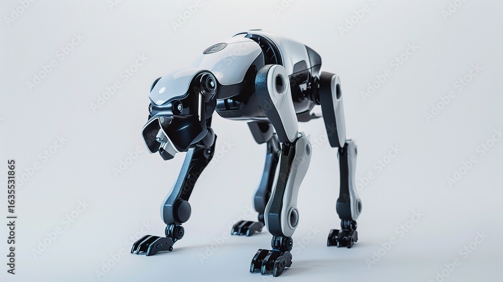 Advanced robotic dog with sleek metallic design, featuring LED sensors ...