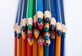 Wall Mural - Close-up of sharpened pencils stacked in a tower, representing teamwork and collaboration,  teamwork,  unity