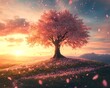 © Alfonso - Landscape Sakura Tree Corner with Glowing Petals Under Magical Twilight Sky