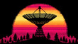 © Chaiwit - Weather radar icon 8 bit game style, Satellite dish radar icon in 8 bit game style with colorful weather background and pixel art sunset scene