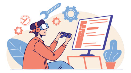 Virtual reality gaming experience illustration for vr game development and design concept art asset vector