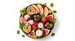 © Webserkers Creative - Exotic tropical fruit assortment with passion fruit, mangosteen, and lychee on a plate, top view