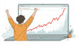 © lungkeemao - Laptop screen showing skyrocketing line graph with excited viewer.