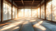 © Akash Tholiya - Atmospheric 3d rendering of a traditional japanese dojo interior with tatami mats shoji screens and wooden beams bathed in soft hazy light creating a serene ambiance