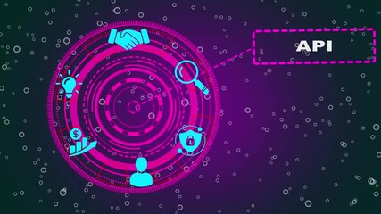 API - Application Programming Interface. Software development tool. Business, modern technology, internet and networking concept. glowing animation.4k video animation. 