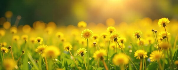 Wall Mural - A breathtaking expanse of golden dandelions swaying gently in a summer breeze, bathed in the warm sunlight Perfect for nature, spring, and carefree imagery , sunshine, meadow