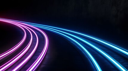 Wall Mural - the image shows a dark, textured surface with glowing neon lines in shades of pink and blue, forming