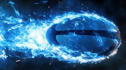 Wall Mural - a bright blue fireball illuminates a dark background, ideal for use in sci-fi or fantasy illustratio