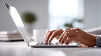 Wall Mural - close up of hands typing on laptop
