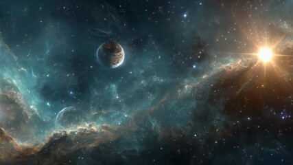 Wall Mural - Majestic deep space nebula with two glowing planets and countless twinkling stars in a vibrant cosmic sky — breathtaking astronomy and astrophotography background of the universe