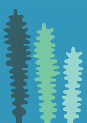 Wall Mural - Minimalist poster with colorful seaweed. Natural illustration in flat style.