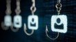 © yangyang - Three fish hooks with user icons symbolize cyber threats in a dark digital artwork,