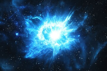 Wall Mural - stunning bright star particle explosion in deep space with vibrant blue and white hues illuminating 