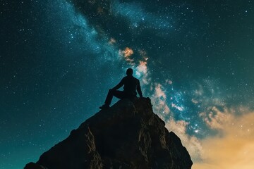 Wall Mural - experience the beauty of the messier galaxy at night with a silhouette against a starry sky, 4k cine