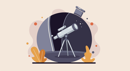 Telescope inside observatory views universe, could illustrate astronomy or exploration