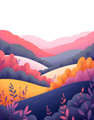 Wall Mural - A vibrant, abstract landscape featuring rolling hills with colorful foliage.