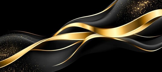 Canvas Print - elegant black and gold abstract background with flowing ribbons and glitter for luxury designs