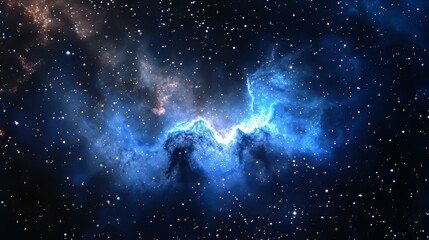 Wall Mural - Vibrant Cosmic Blue Nebula in Deep Space with Twinkling Stars and Colorful Gas Clouds, Art