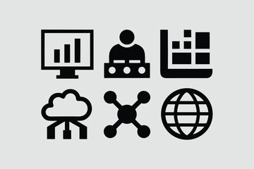 Information Technology icon set. Containing cloud computing, IT manager, big data, data analytics, internet, network security and more. Solid vector icons collection. 