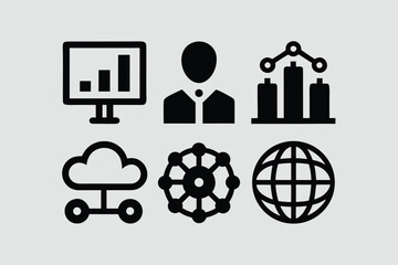 Information Technology icon set. Containing cloud computing, IT manager, big data, data analytics, internet, network security and more. Solid vector icons collection. 