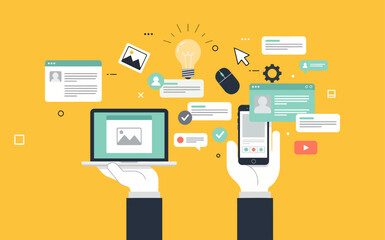 Creative illustration of app design and development. Vector concept for web banner, social media banner, business presentation, marketing material.
