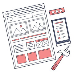 website design layout and wireframe with tools for creation and development