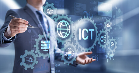 Wall Mural - ict - information and communication technology concept on virtual screen.
