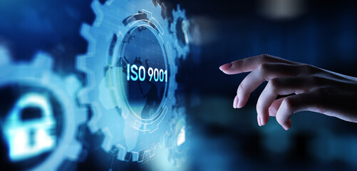 Wall Mural - iso 9001 standards quality control business technology concept on virtual screen.
