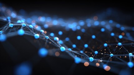 Wall Mural - abstract network with blue spheres connected by lines on a dark, blurred background